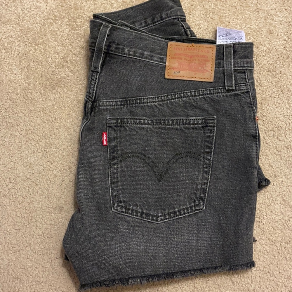 Black Levi Cutoff Button Up Shorts - size 28